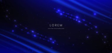 Koyu mavi sahne arka planında ışık efektli parlak neon ışığı. Vektör illüstrasyonu