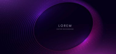 Aydınlatma efektiyle koyu arkaplanda soyut mor ve pembe halka çizgileri. Vektör illüstrasyonu
