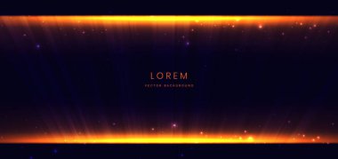 Soyut fütüristik parlak turuncu ışık ışını ile koyu mavi arka planda hız hareketi. Vektör