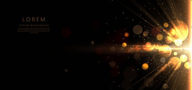 Siyah arkaplanda soyut parlak altın çizgiler, ışık efekti ve metin için kopyalama alanı ile ışıltı. Vektör illüstrasyonu