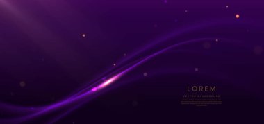 Mor eğri ışık çizgileri ve altın çizgi eğrisi olan lüks, koyu renk bir arka plan. Vektör illüstrasyonu
