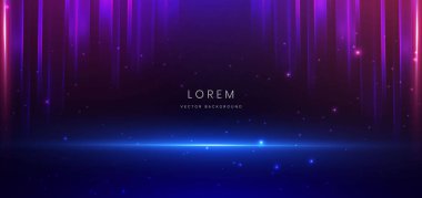 Soyut teknoloji aydınlatma efektli koyu mavi arka planda parlak parlak çizgiler. Vektör illüstrasyonu