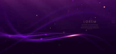 Mor eğri ışık çizgileri ve altın çizgi eğrisi olan lüks, koyu renk bir arka plan. Vektör illüstrasyonu