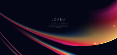 Renkli dalga ve siyah arkaplanda ışık. Reklam, poster, şablon, iş sunumu için kullanabilirsiniz. Vektör illüstrasyonu