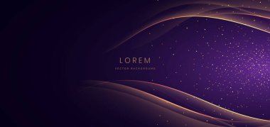 Koyu mor arkaplanda altın çizgiler ve metin için ışıklandırma efekti. Lüks tasarım tarzı. Şablon premium ödül tasarımı. Vektör 