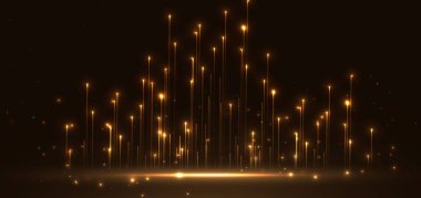 Siyah arka planda ışık efektiyle parıldayan altın renkli parlak bir çizgi. Şablon premium ödül tasarımı. Vektör illüstrasyonu