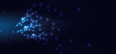 Abstract technology futuristic glowing blue light lines with speed motion blur effect on dark blue background. Vector illustration