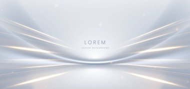 Gri arkaplanda soyut beyaz cuve ışını. Işık efektiyle ışıldıyor. Ürün tasarımı için çerçeve eğrisi. Vektör illüstrasyonu