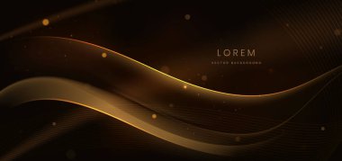 Siyah arka planda ışık efektiyle parıldayan zarif altın dalga çizgileri. Şablon premium ödül tasarımı. Vektör illüstrasyonu