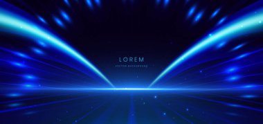 Koyu mavi arka planda Hi Speed Motion konsepti üzerine soyut sahne zarif altın ışık ışını. Vektör illüstrasyonu