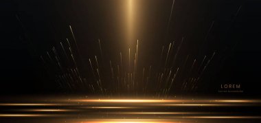 Siyah arka planda ışık efektiyle parıldayan altın renkli parlak bir çizgi. Şablon premium ödül tasarımı. Vektör illüstrasyonu