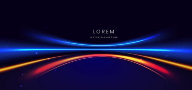 Soyut parlak neon mavi çizgiler. Koyu mavi arka planda yüksek hızlı hareket kavramı. Vektör illüstrasyonu