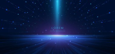 Lşık efektli ve parıltılı koyu arkaplanda soyut sahne zarif mavi ışık çizgileri. Vektör illüstrasyonu