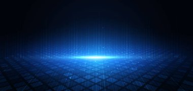 Soyut teknoloji koyu mavi arka planda parlak mavi çizgiler. Kavramsal iletişim, yüksek hızlı teknoloji hareketi. Vektör illüstrasyonu