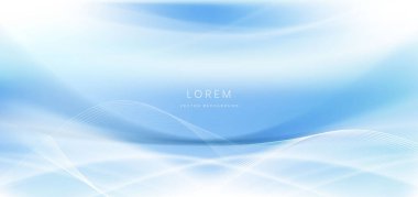 Mavi arkaplanda soyut beyaz dalga çizgileri. Reklam, poster, şablon, iş sunumu için kullanabilirsiniz. Vektör illüstrasyonu