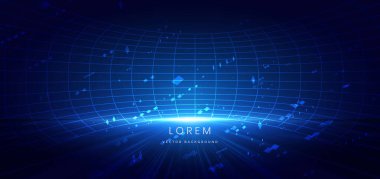 Sahne parlak mavi masa çizgileri. Işıklandırma efekti ve koyu mavi arka planda parıltı. Vektör illüstrasyonu