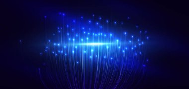 Işıklandırma efektli koyu mavi arka planda parıldayan neon mavi ışık çizgileri. Fütürist ışık konsepti. Vektör illüstrasyonu