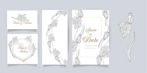 Set Cards Invitations Flowers Spring Flowers Tulips — ストックベクタ
