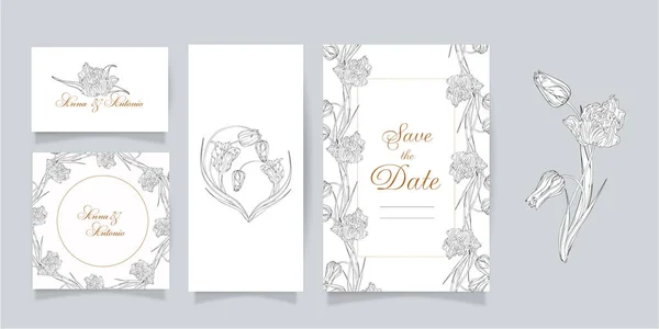 Set Cards Invitations Flowers Spring Flowers Tulips — Vector de stock