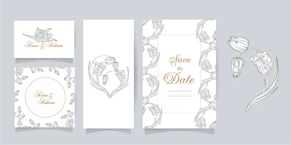 Set Cards Invitations Flowers Spring Flowers Tulips — Vettoriale Stock