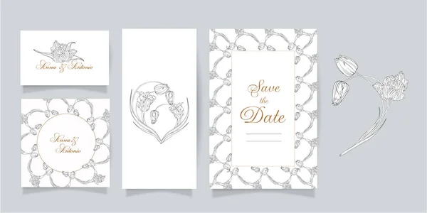 Set Cards Invitations Flowers Spring Flowers Tulips — 스톡 벡터