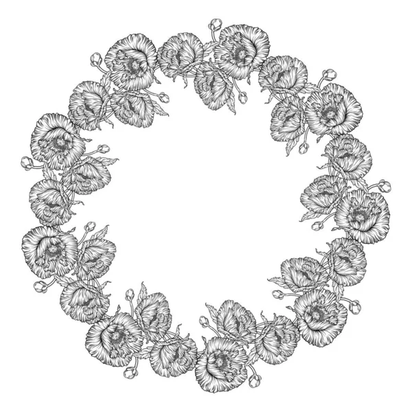 Composición Gráfica Flores Flores Amapolas Corona Flores — Vector de stock