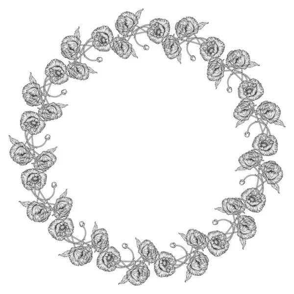 Graphische Blumenkomposition Mohnblüten Kranz — Stockvektor
