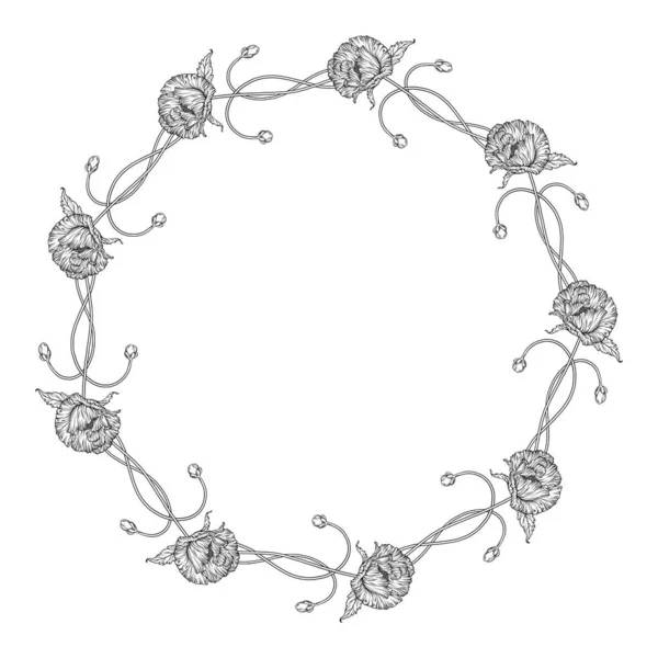 Grafik Çiçek Kompozisyonu Haşhaş Çiçekleri Çelenk — Stok Vektör