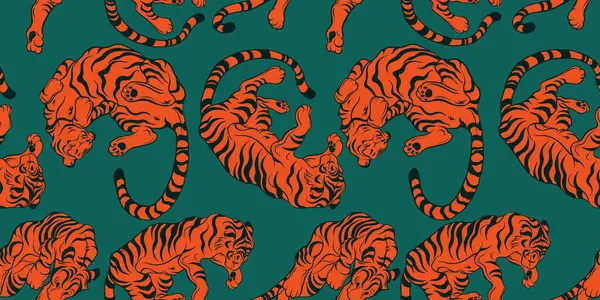 Arka plan vektör kaplanı. Kaplanlar hareket halinde. Kaplanlı renkli arkaplan.