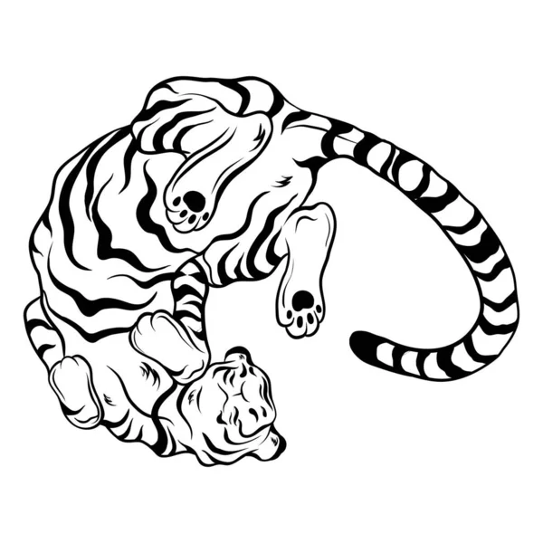 Tigre Vecteur Noir Blanc Tigre Mouvement — Image vectorielle