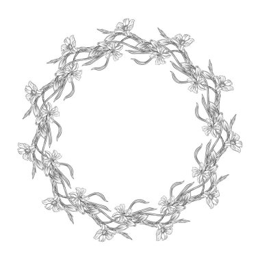 Güzel kır çiçekleri. Çiçekli grafik kompozisyonu. Grafik çiçek çelengi.