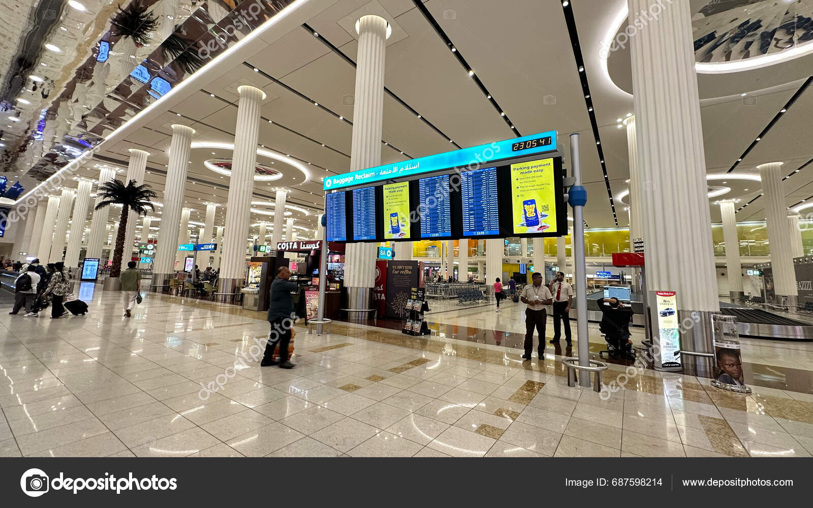 Large Baggage Information Screen Dubai Airport Beacon Bustling Transport Hub Stock Editorial