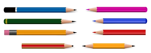 一套现实的铅笔颜色隔离在白色或铅笔学校文具与剃须概念 Eps向量 — 图库矢量图片
