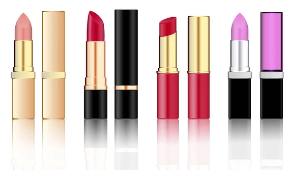 Set Von Realistischen Lippenstift Attrappe Isoliert Oder Verschiedene Farbe Frau — Stockvektor