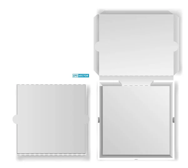 Emballage Réaliste Carton Vide Boîte Pizza Blanc Carton Maquette Carton — Image vectorielle
