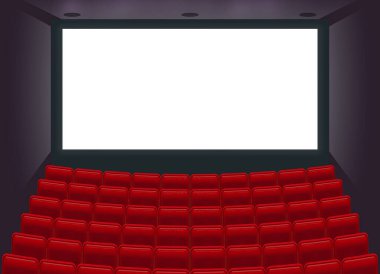 Gerçekçi sinema, boş salon ya da beyaz ekran eğlence filmi olan sinema filmi. vektör içer