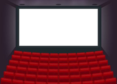 realistic cinema empty hall or cinema theatre film with white empty screen entertainment movie. eps vector clipart