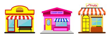 Gerçekçi restoran tenteleri izole edilmiş ya da çizgili tente güneşliği ya da tente stili ön dükkan. vektör içer