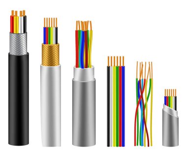 set of realistic wires flexible cables isolated or cooper cable with insulation rubber. eps vector clipart