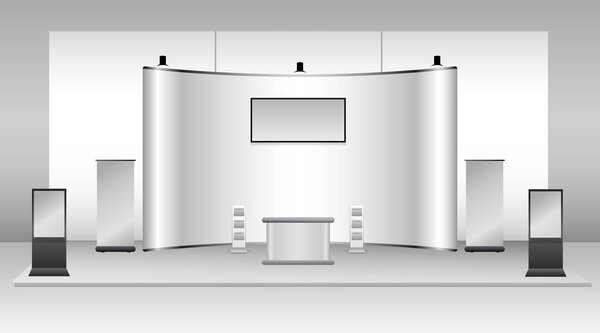set of realistic trade exhibition stand or white blank exhibition kiosk or stand booth corporate commercial. eps vector