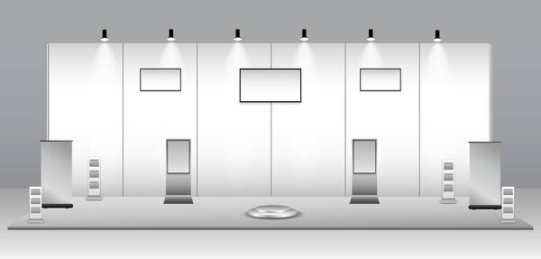 set of realistic trade exhibition stand or white blank exhibition kiosk or stand booth corporate commercial. eps vector
