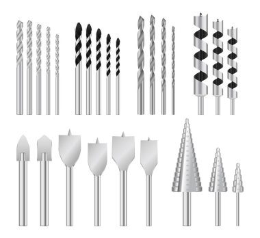 Gerçekçi metal matkap uçları ya da metal çelik aletler. 3 Boyutlu Hazırlama