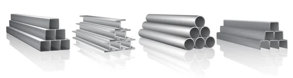 Conjunto Tubos Realistas Pilha Aço Metal Isolado Tubos Metal Industrial — Vetor de Stock