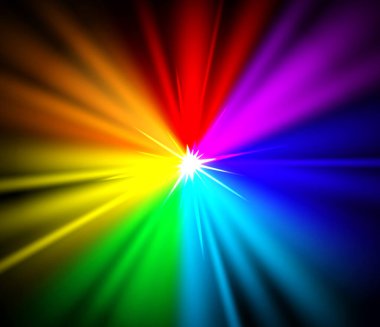 Renkli parlak ışık arka planı ya da gökkuşağı parlayan yıldız konsepti. 3B Görüntü