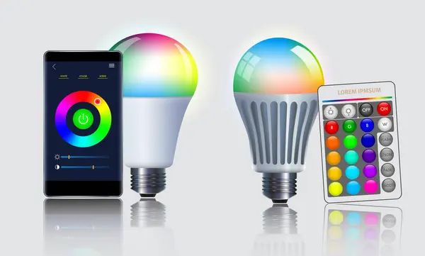 Modèles Réalistes Ampoule Led Smart Wifi Avec Smartphone Télécommande Illustration — Photo