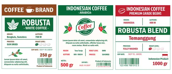 Stock vector Indonesian Coffee Labels template simple flat style in cmyk mode with two tone color.