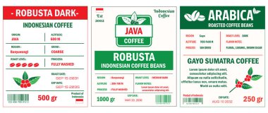 Indonesian Coffee Labels template simple flat style in cmyk mode with two tone color. clipart