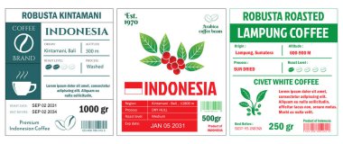 Endonezya Kahve Etiketleri, cmyk kipinde iki ton renginde basit düz bir biçim şablonu çizer.
