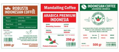 Indonesian Coffee Labels template simple flat style in cmyk mode with two tone color. 3D Illustration clipart