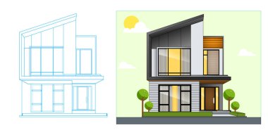 Modern Minimalist Ev Tasarım Şablonu ve Hazırlama Çizimini Ayarla